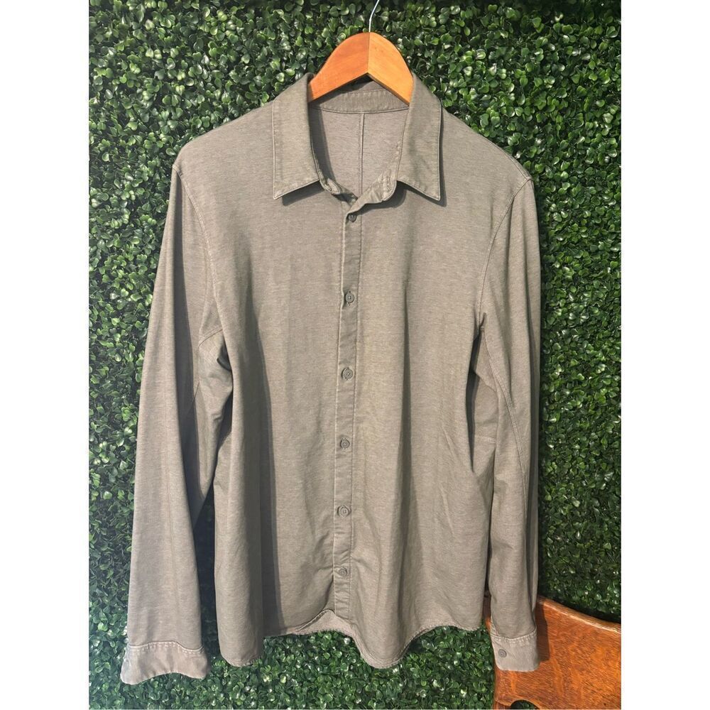 Lululemon Green Vintage Wash Commission Long-Sleeve Shirt Pocket Button Down Sz